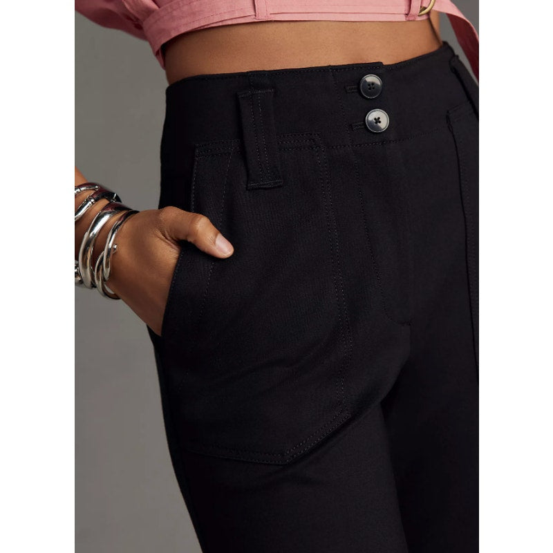 Maeve Anthropologie Naomi High Rise Wide Leg Flare Ponte Pants Black 10