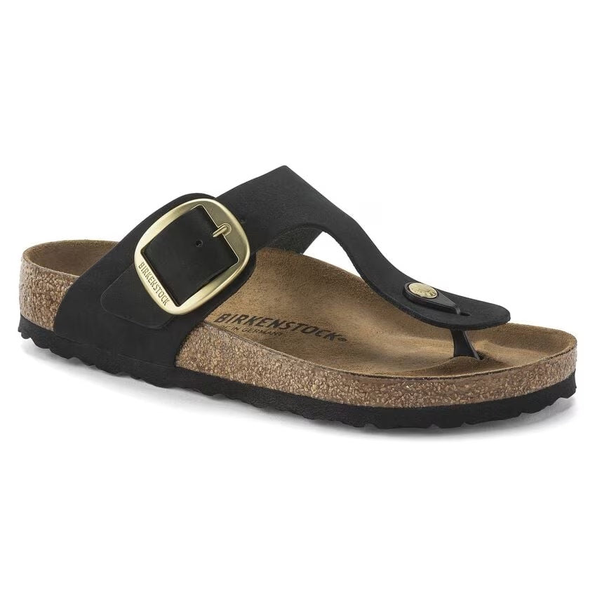 Birkenstock Gizeh Big Buckle Nubuck Leather Slip On Thong Sandals Black 42