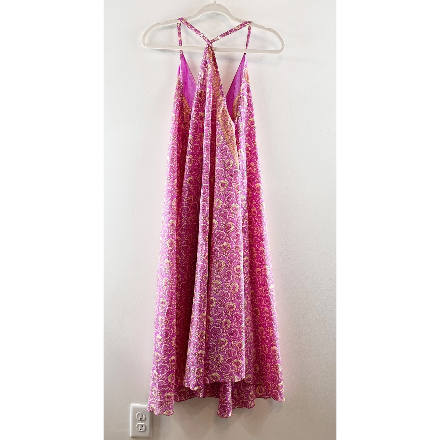 Dharma Silk Blend Boho Printed Racerback Maxi Dress Pink Purple One Size