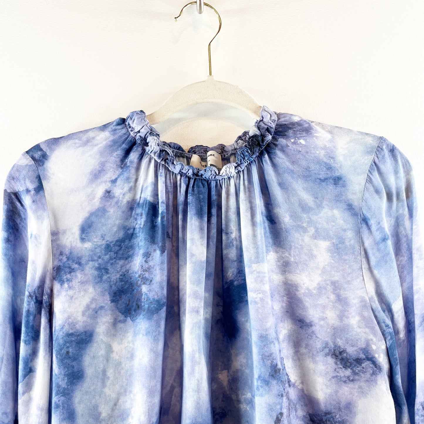 Cloth & Stone by Anthropologie Tie-Dye High Neck Blouse Top Blue Motif Medium