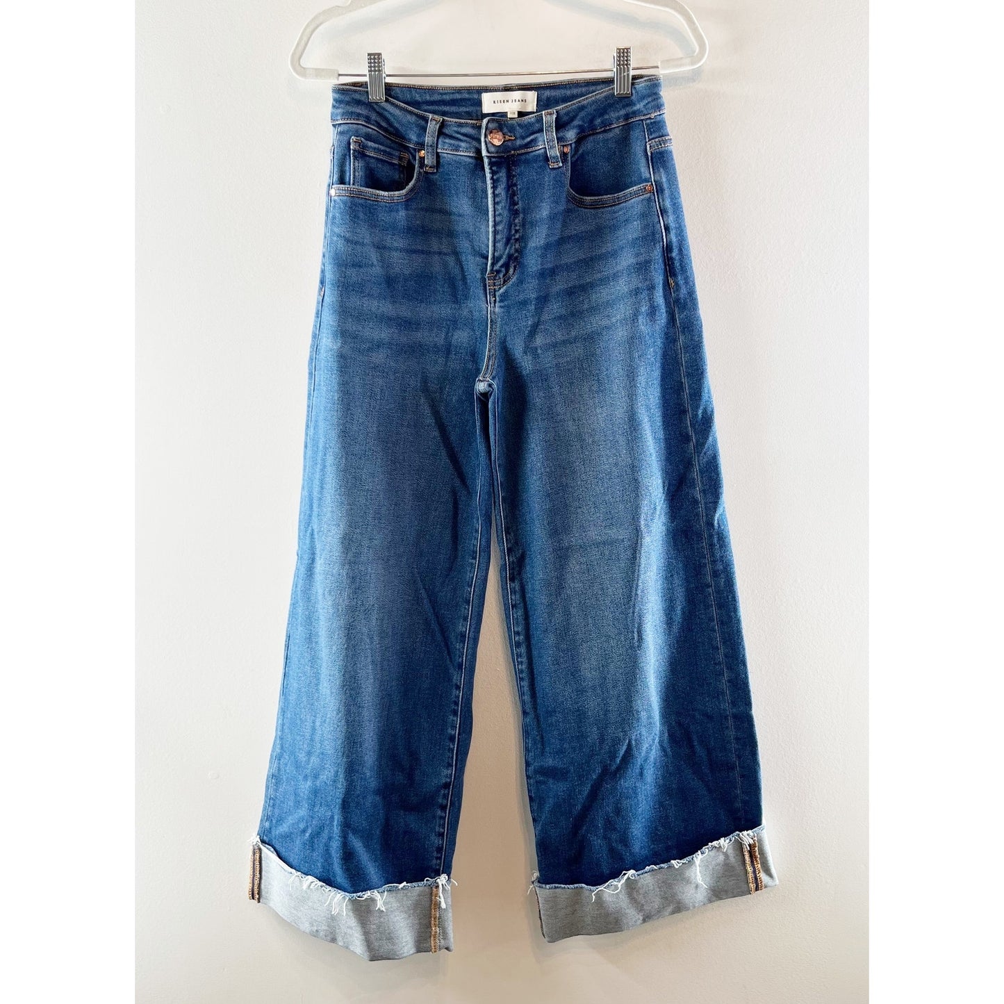 Risen Tummy Control High Rise Cuffed Wide Leg Jeans Blue 7 / 28