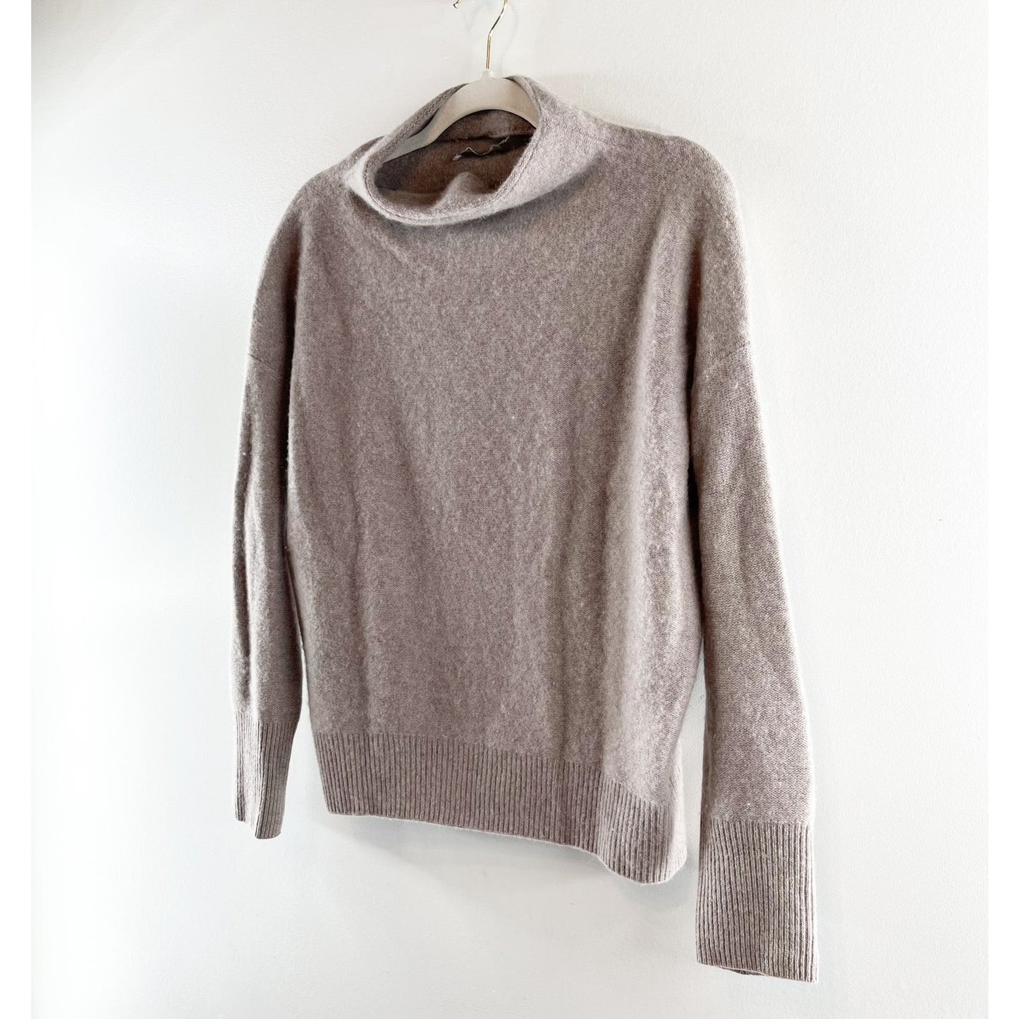 Vince Plush Cashmere Long Sleeve Funnel Neck Pullover Sweater Tan XS