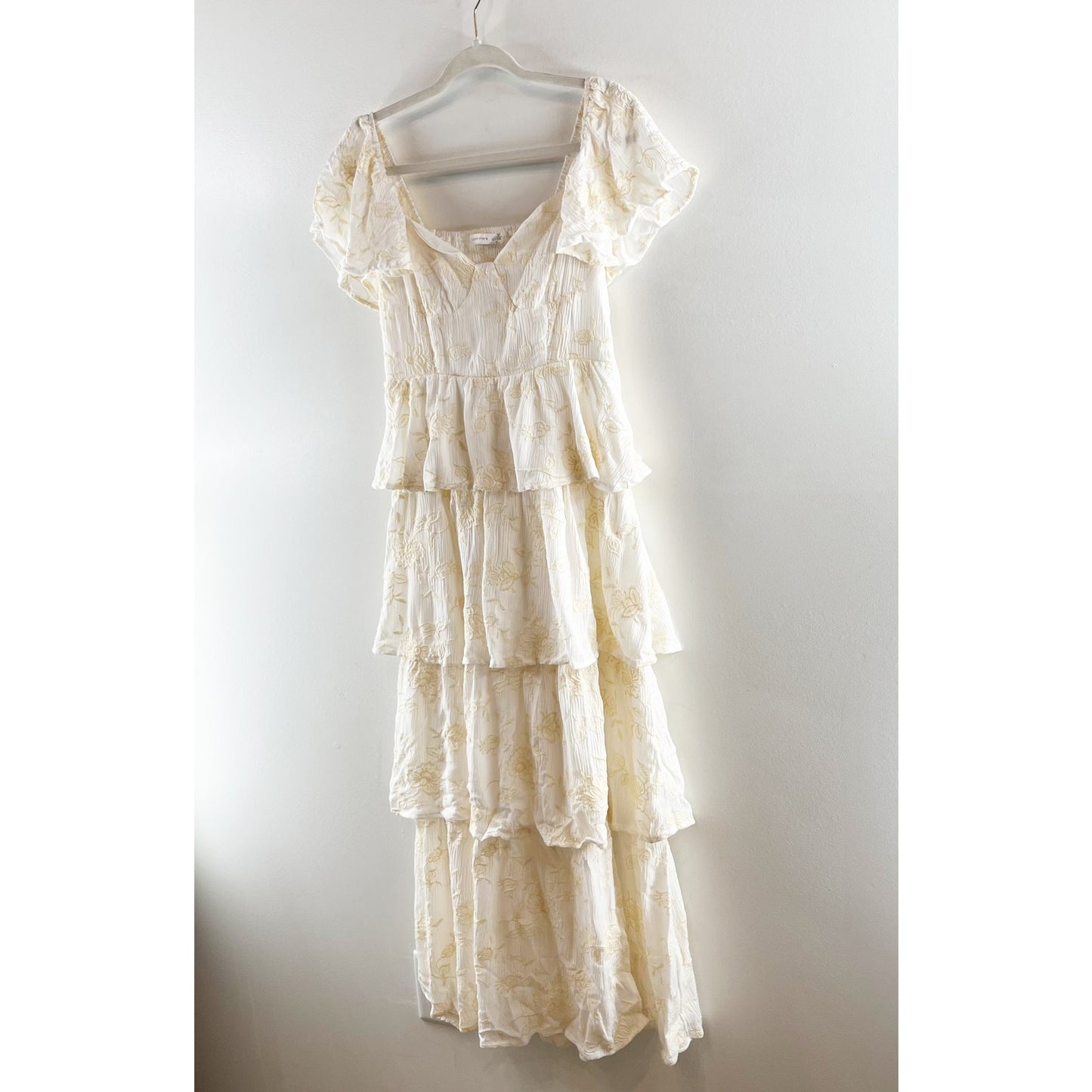 Altar'd State Roxanne Layered Tiered Ruffle Maxi Dress Ivory Yellow Medium