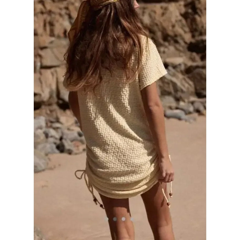 Free People Beach Tate Short Sleeve Textured Mini Shirt Dress Butter Yellow XS