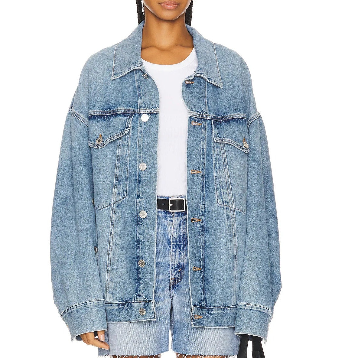 Agolde Reworked Wayne Cotton Long Sleeve Denim Jean Jacket Clarity Blue XS