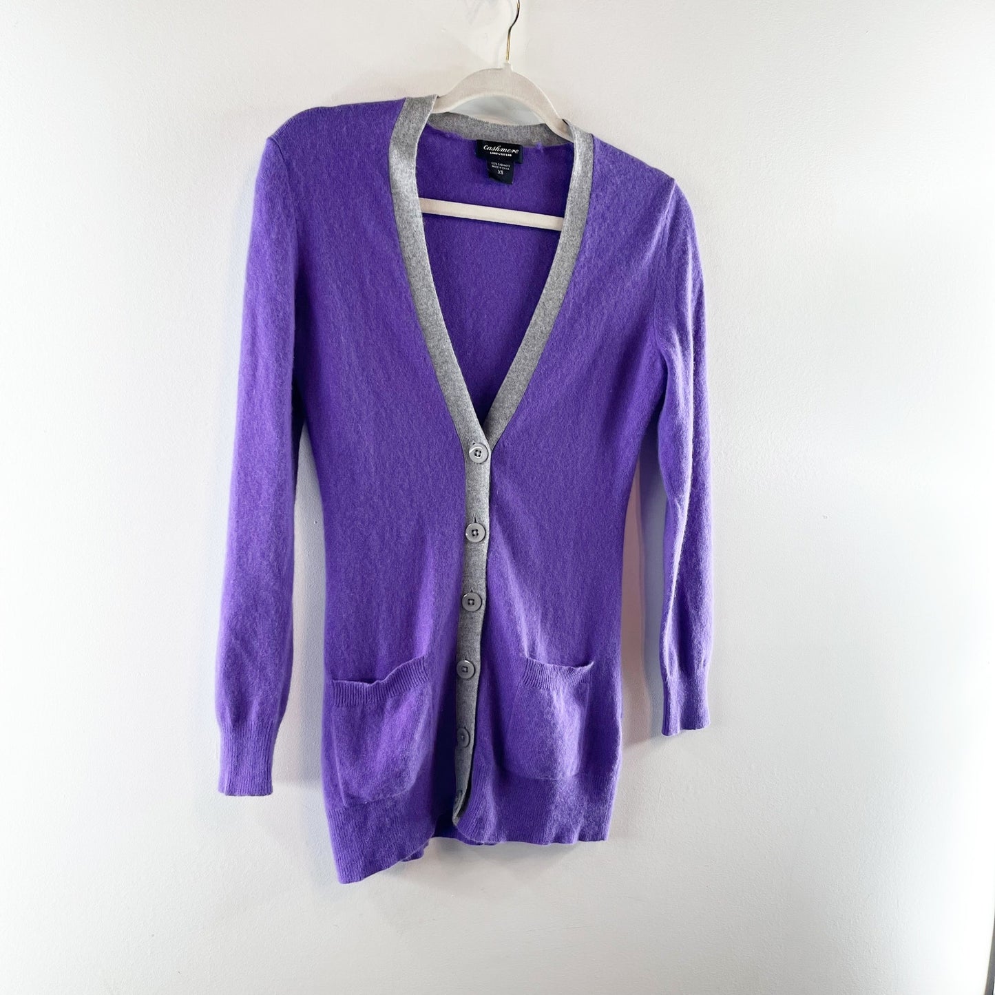 Lord & Taylor 100% Cashmere Long Sleeve Button Front Cardigan Sweater Purple XS