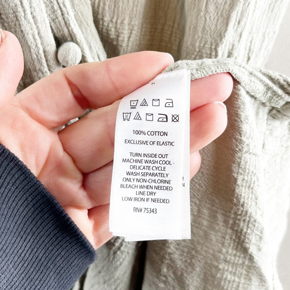 Lucky Brand Cotton Button Up Tiered Short Sleeve Maxi Dress Green Large