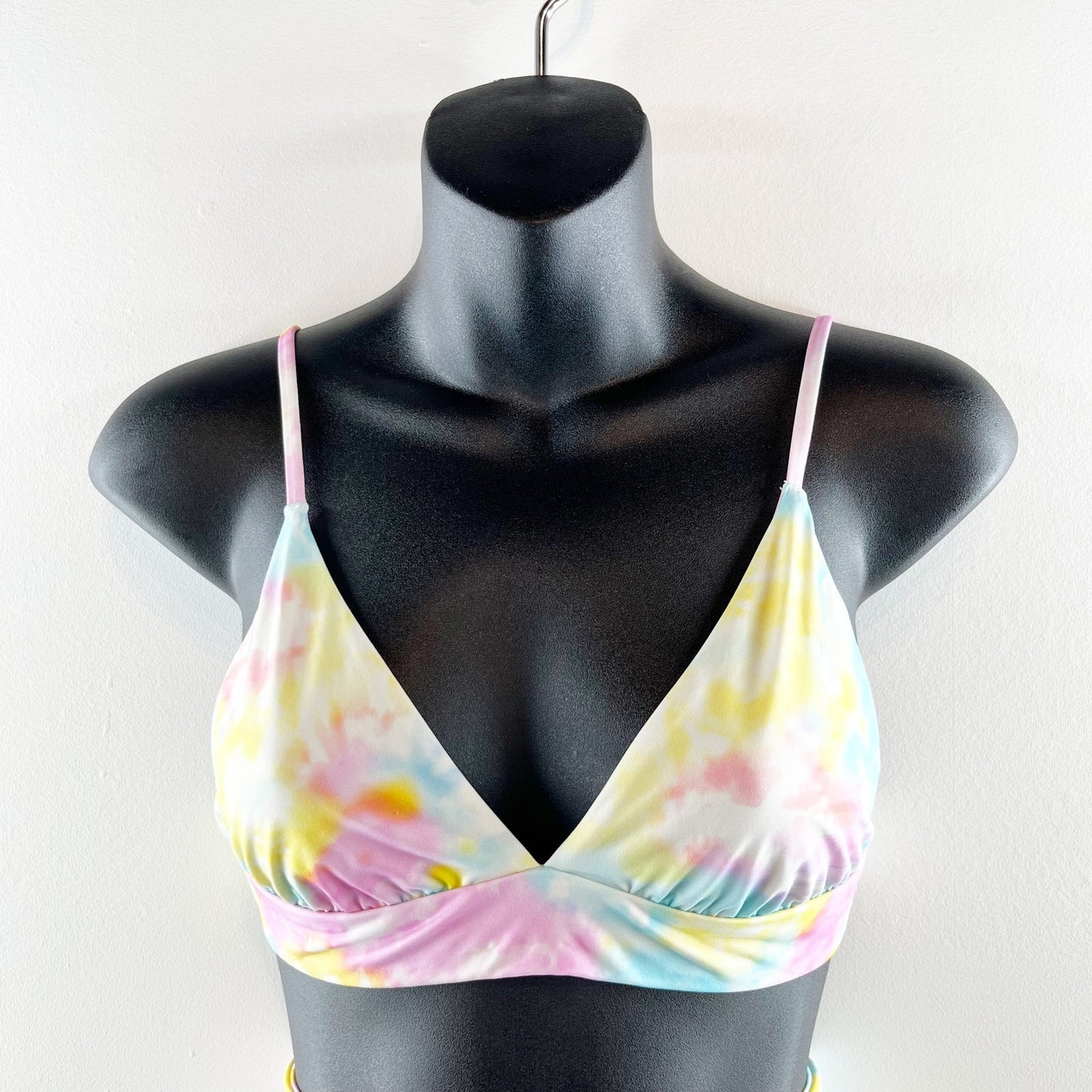 Banana Moon Triangle Tie Dye High Waisted Bikini Swimsuit Blue Pink Yellow Large