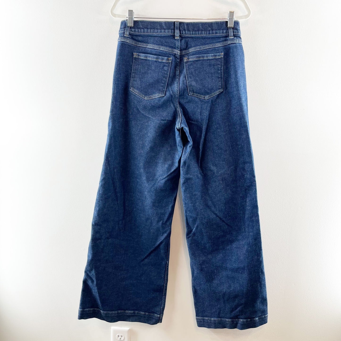 Spanx High Rise Pull On Wide Leg Jeans in Raw Indigo Blue Large