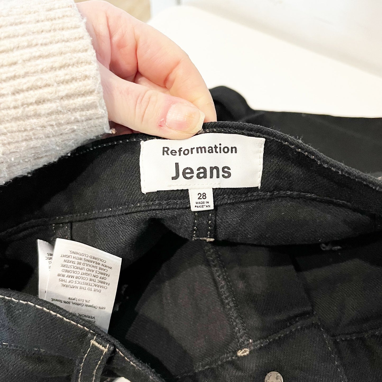 Reformation Alyssa Stretch Denim High Rise Utility Wide Leg Long Jeans Black 28