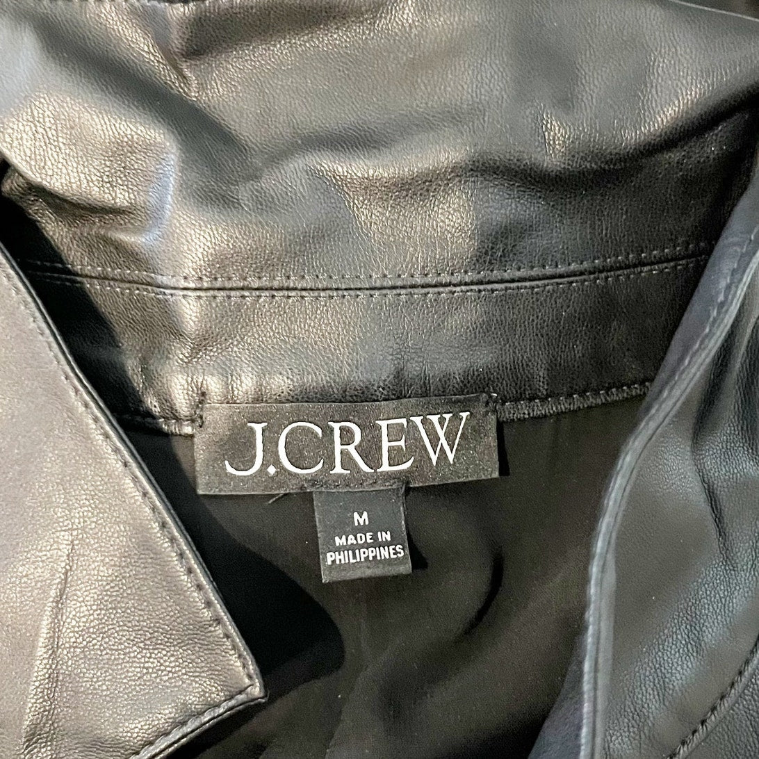 J. Crew Button Up Short Sleeve Faux Leather Mini Dress Black Medium