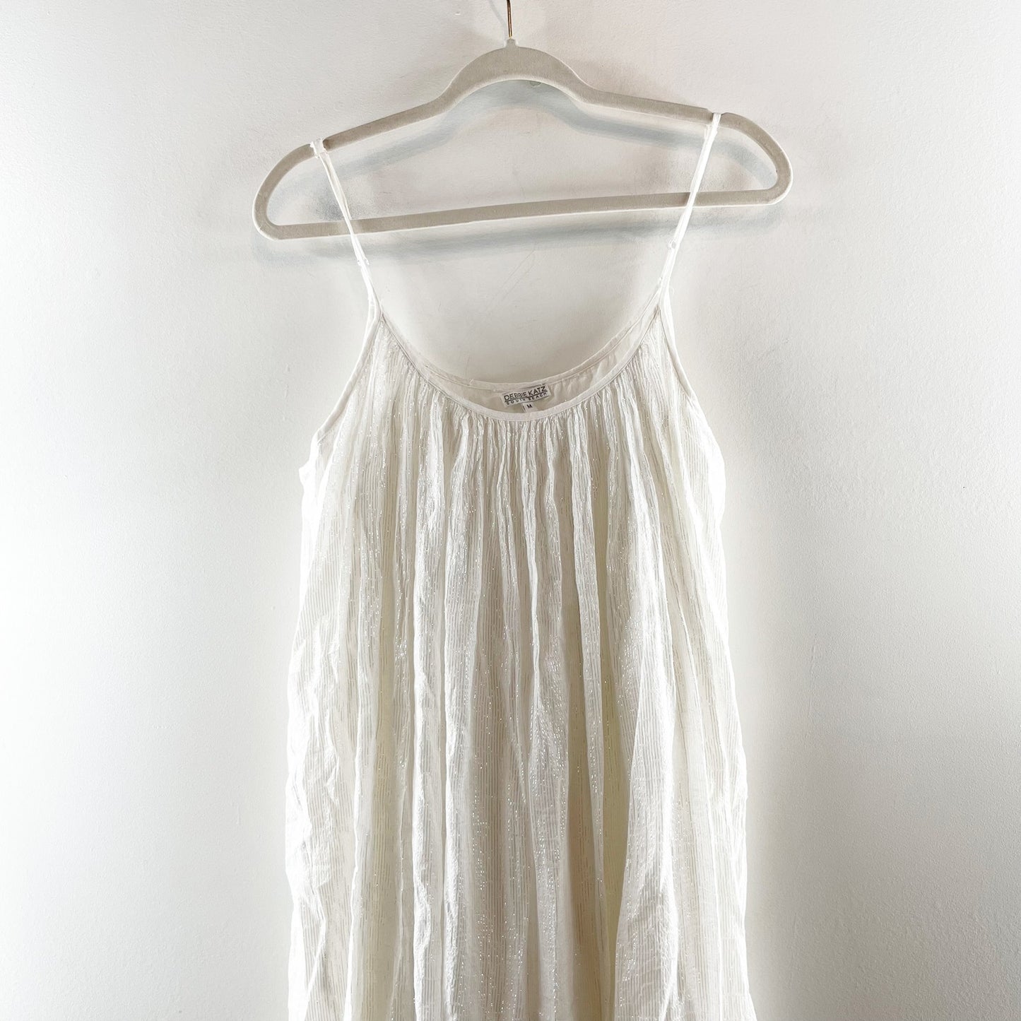 Debbie Katz South Beach Cotton Striped Metallic Maxi Dress White Medium