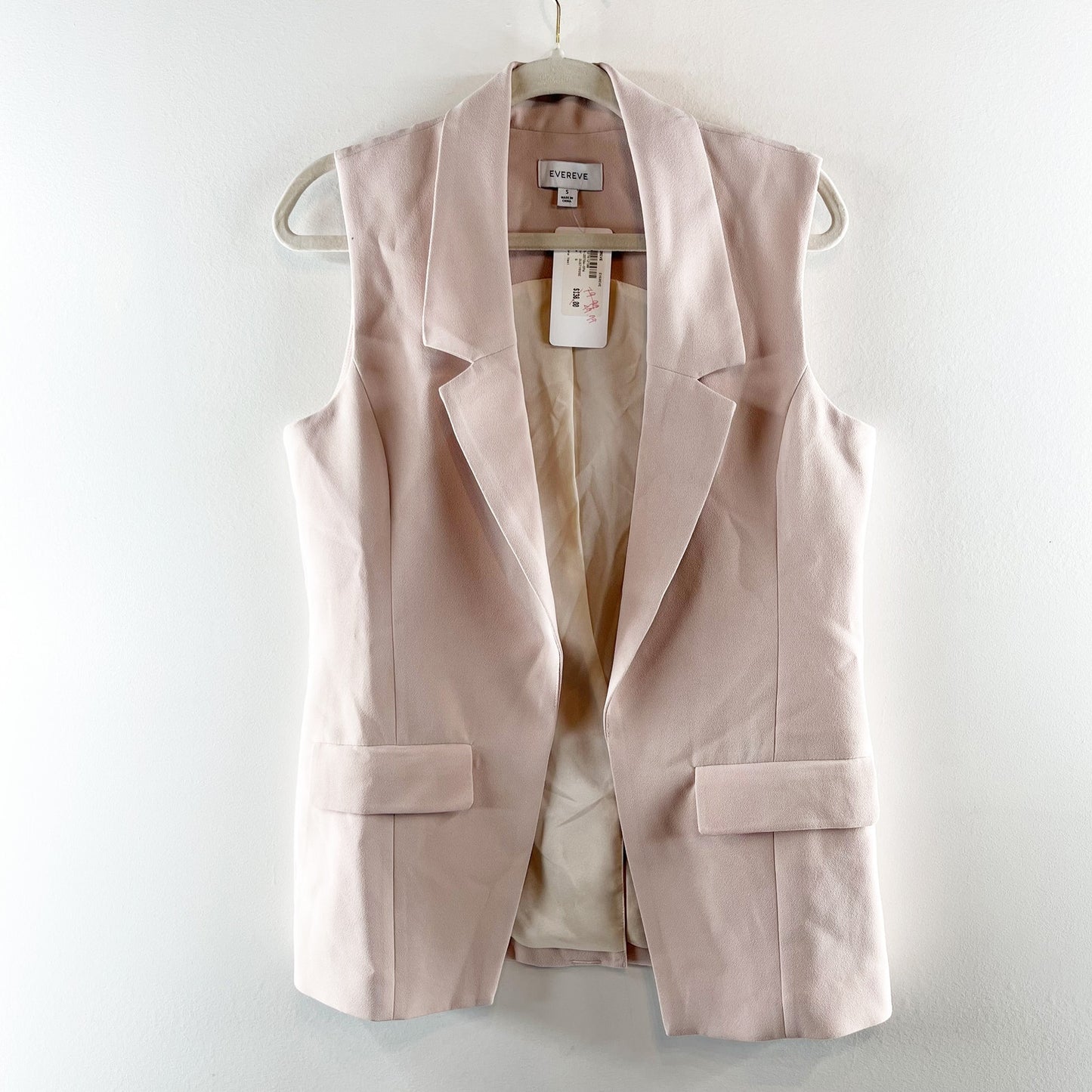 Evereve Winona Open Longline Blazer Vest in Dusty Rose Pink Small