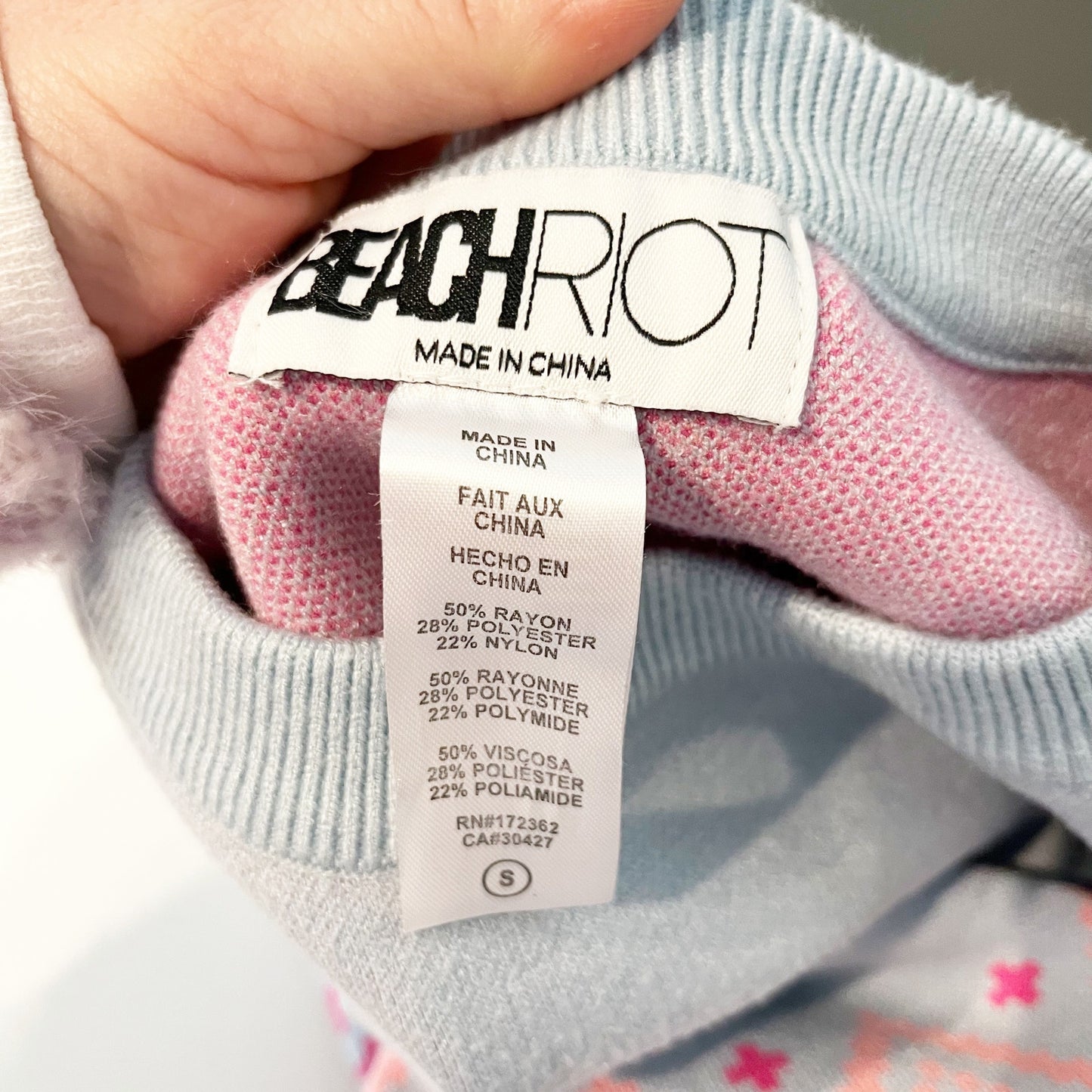 Beach Riot Jolene Fair Isle Snowflake Long Sleeve Sweater Blue Pink Small