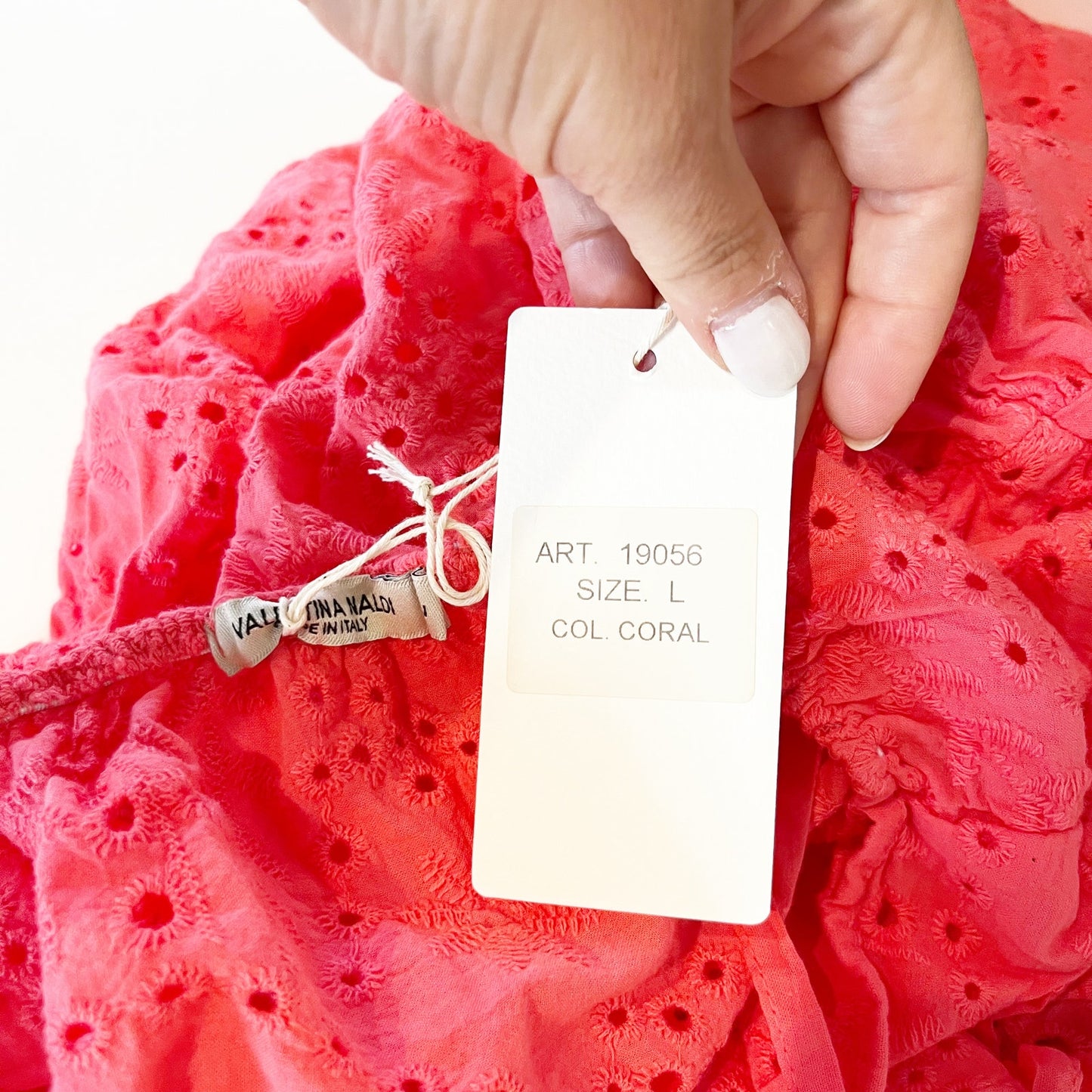 Valentina Naldi Cotton Eyelet Peplum Tie Shoulder Tank Top Coral Pink Large