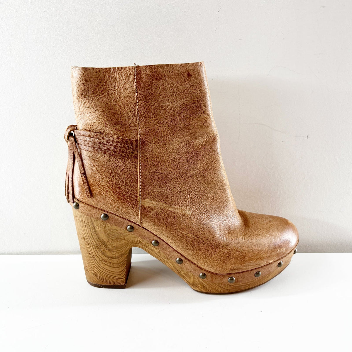 Kork-Ease Dianna Leather Block Heel Ankle Clog Booties Boots Light Brown 8