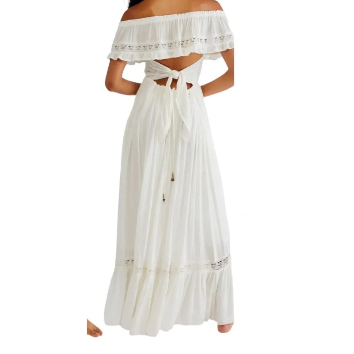 Free People Moonlight Ocean Off Shoulder Boho Maxi Dress White Small
