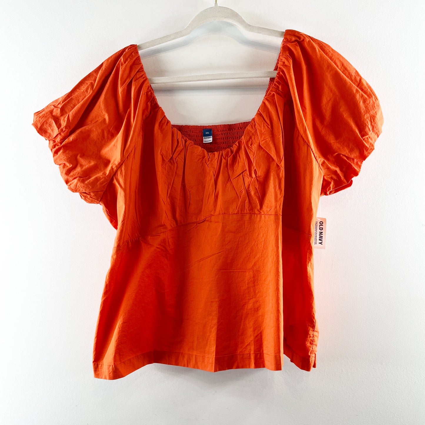 Old Navy Waist-Defined Short Puff Sleeve V-Neck Top Blouse Warm Sunset Orange 2X