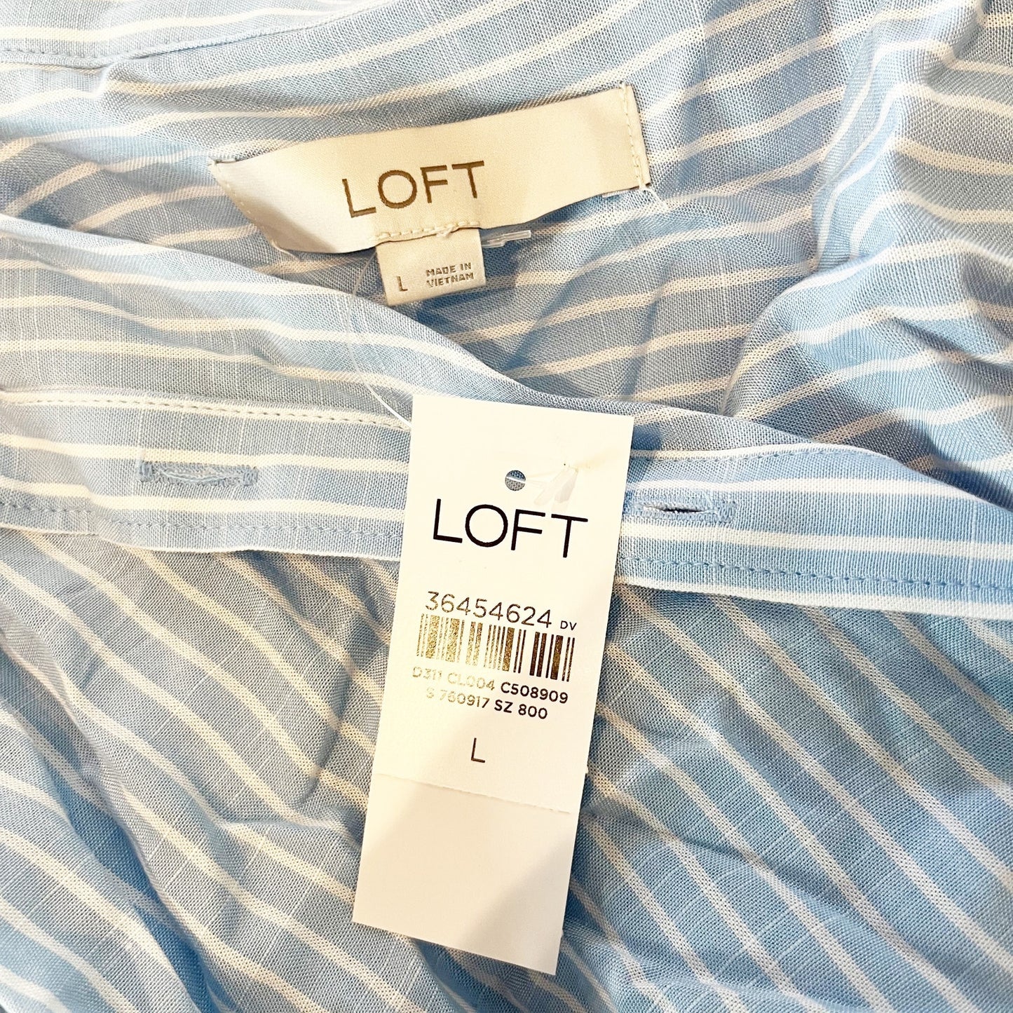 LOFT Striped Dolman Short Sleeve Button Up Shirt Blue Large