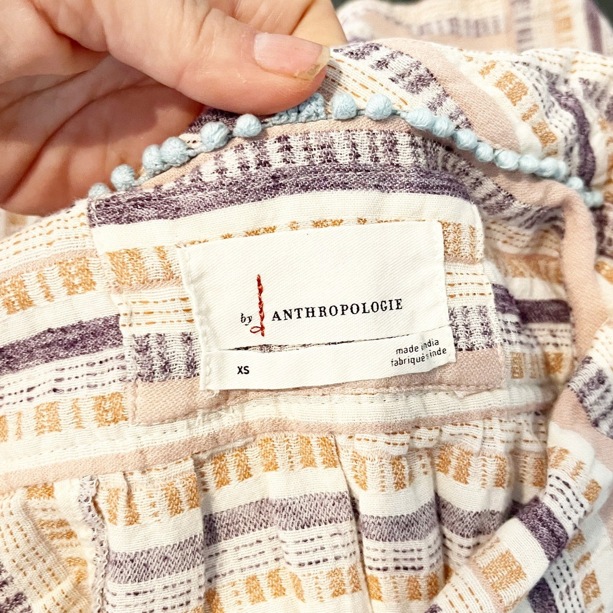 Anthropologie Cropped Short Sleeve Sleeve Striped Boxy Tee Shirt Top Cream XS