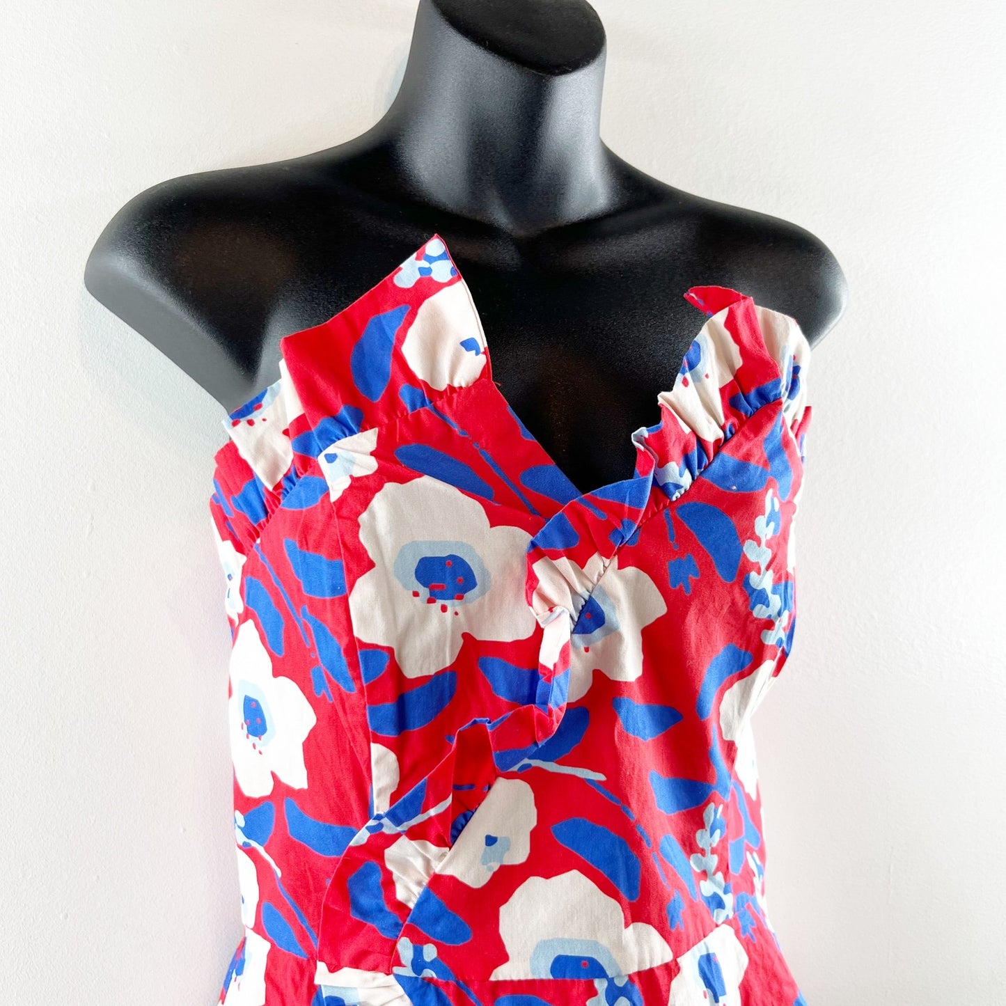 Hutch by Anthropologie Floral Printed Strapless Ruffle Top Red/White/Blue 10