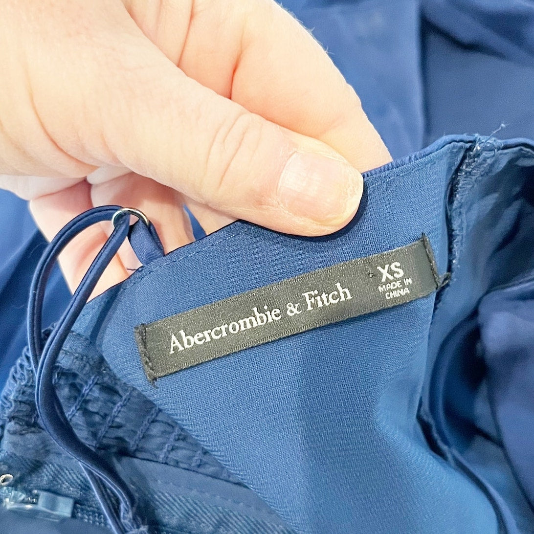 Abercrombie & Fitch Camille Satin Midi Dress Navy Blue XS