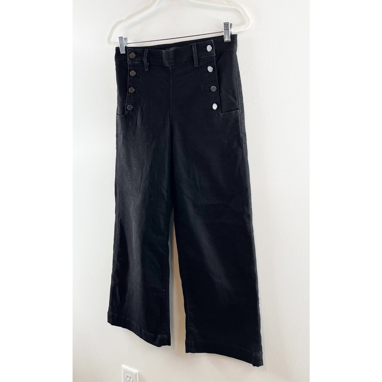 Ann Taylor High Rise Wide Leg Cropped Sailor Button Detail Jeans Black 6