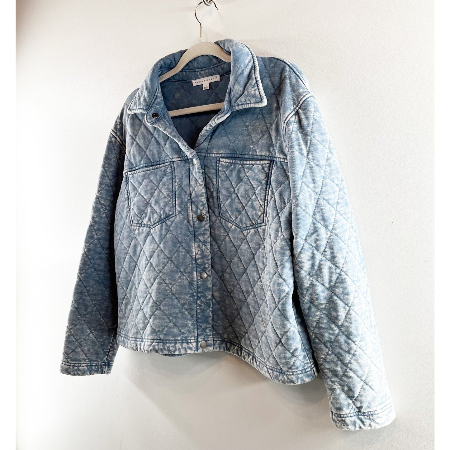 Jane + Delancey Long Sleeve Button Up Quilted Denim Washed Jacket Blue Large