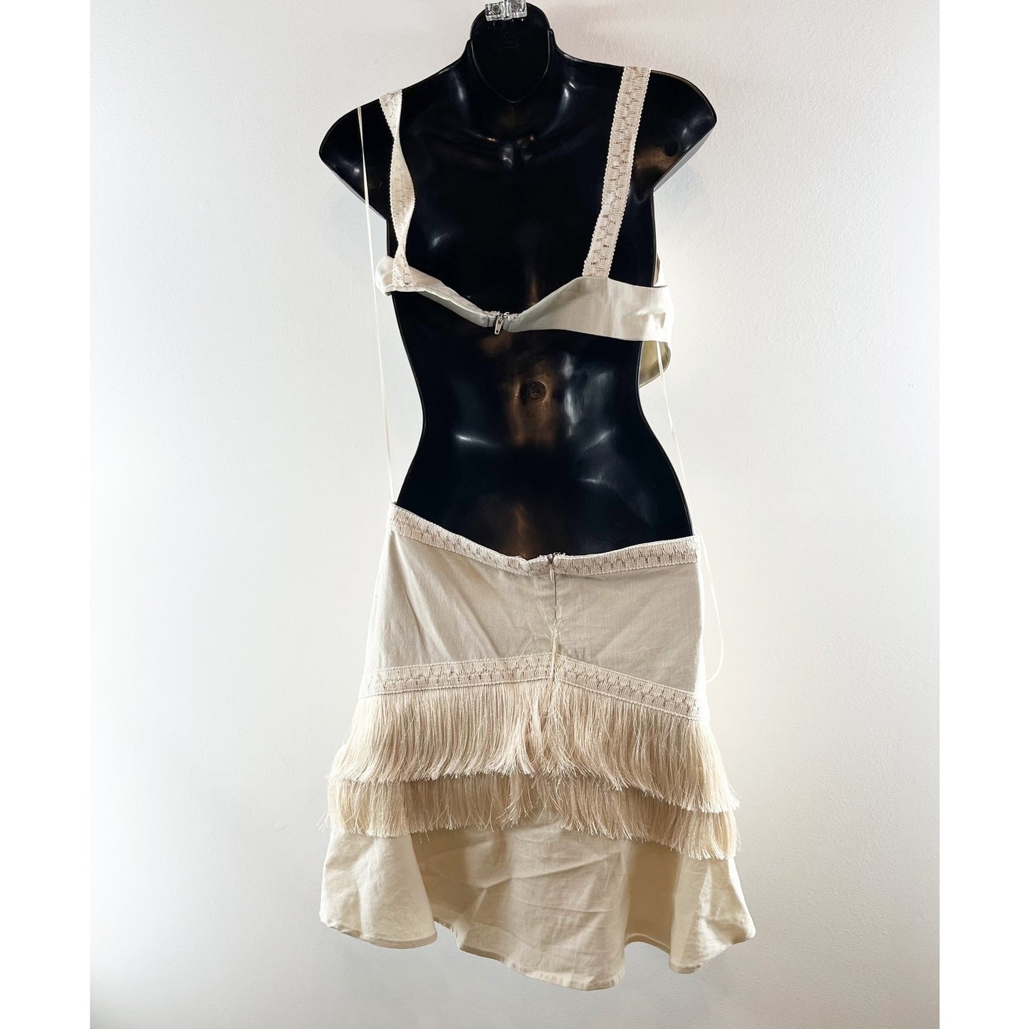 12th Tribe Haven Fringe Cutout Mini Dress Cream XL