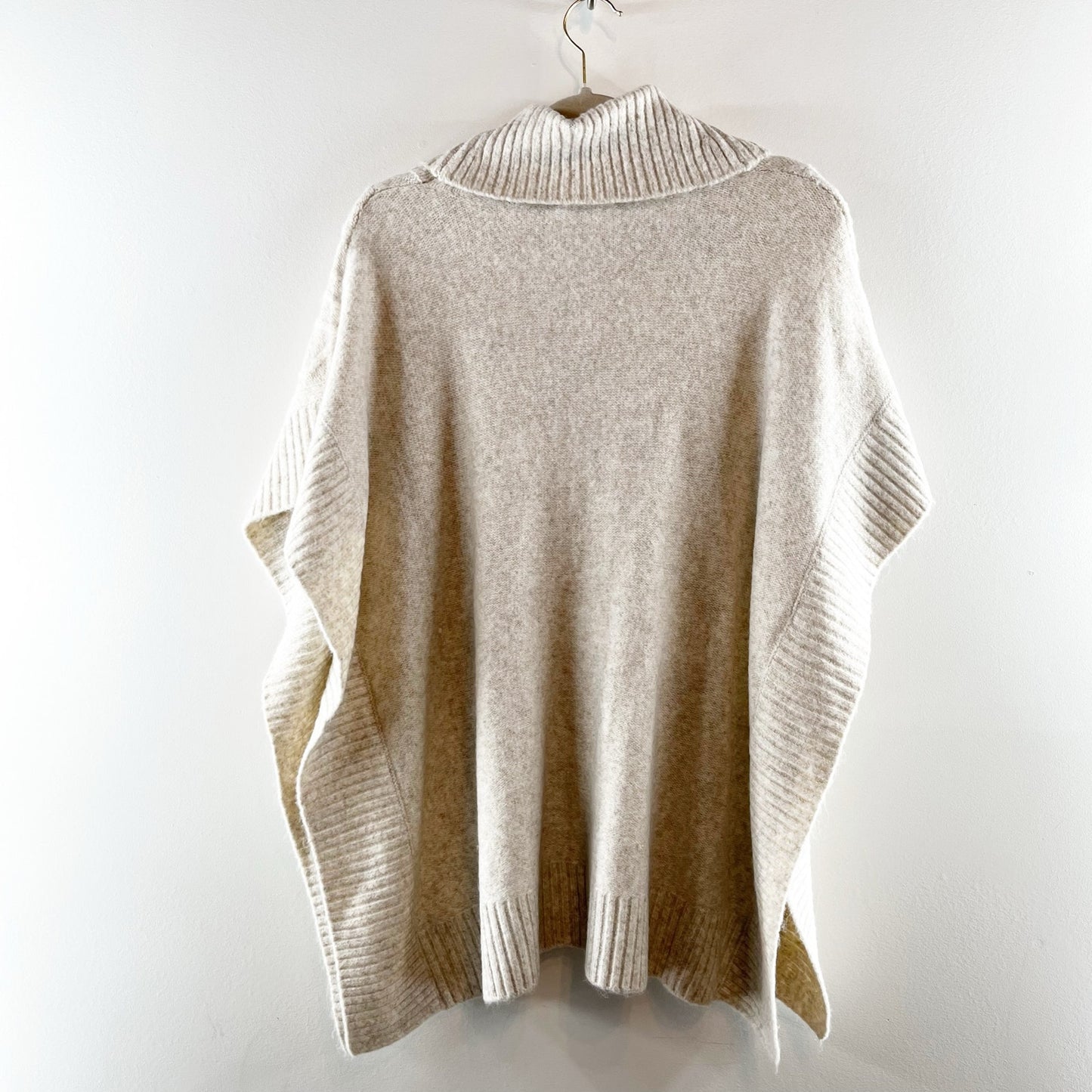 LOFT Cable Knit Short Sleeve Turtleneck Poncho Sweater Beige Cream XS / S