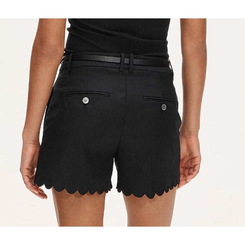 J. Crew 4" High Rise Scalloped Chino Shorts in Gramercy Linen Blend Black 14