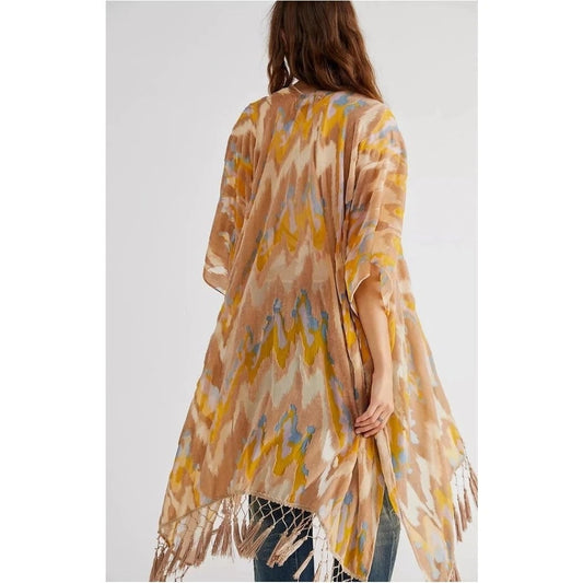 Free People Mellow Yellow Dripping Velvet Burnout Kimono Duster O/S