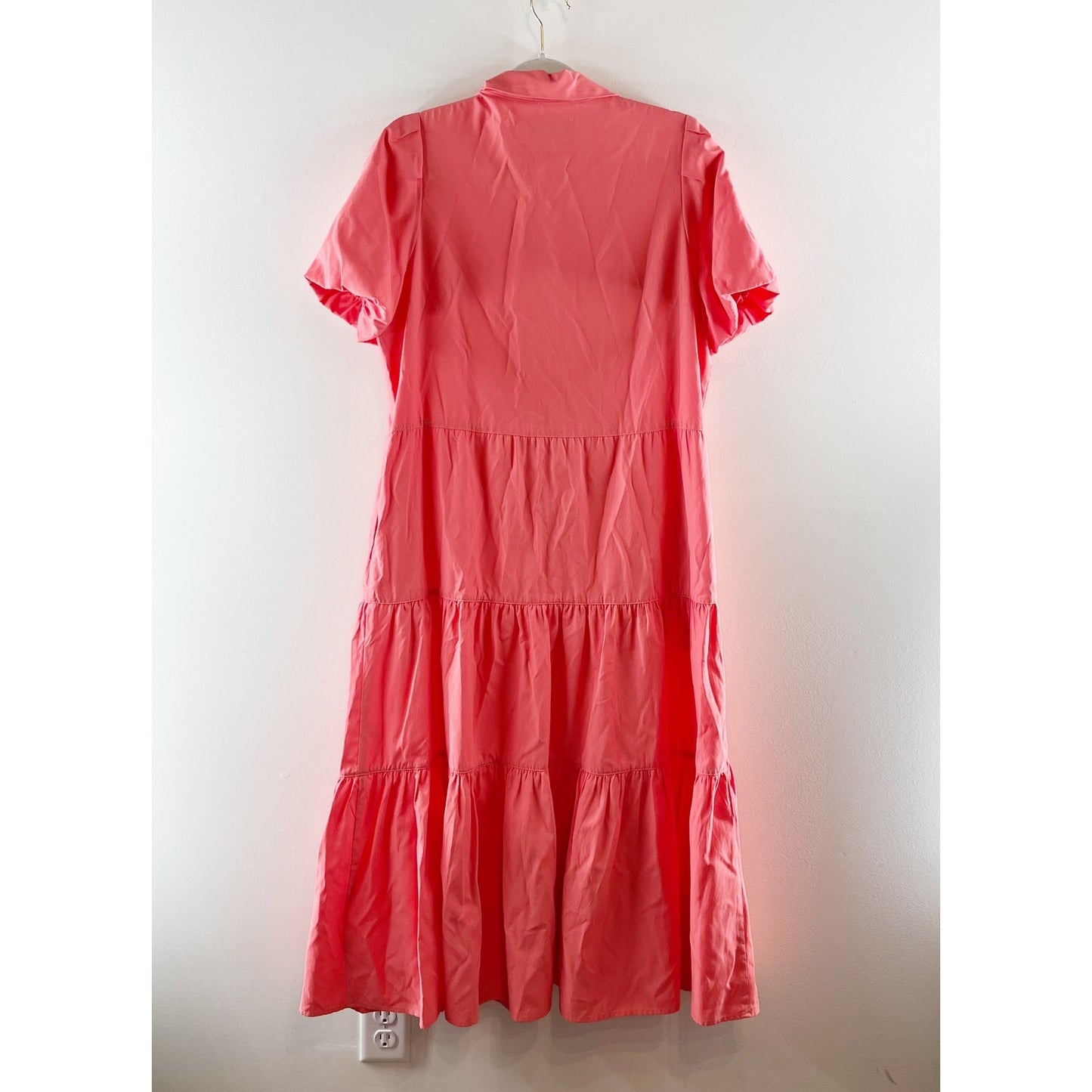 Brochu Walker Havana Tiered Short Sleeve Midi Shirt Dress Coral Pink Large
