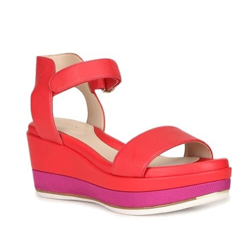 Cole Haan Grand Ambition Platform Chunky Wedge Heel Sandals Red Purple 8