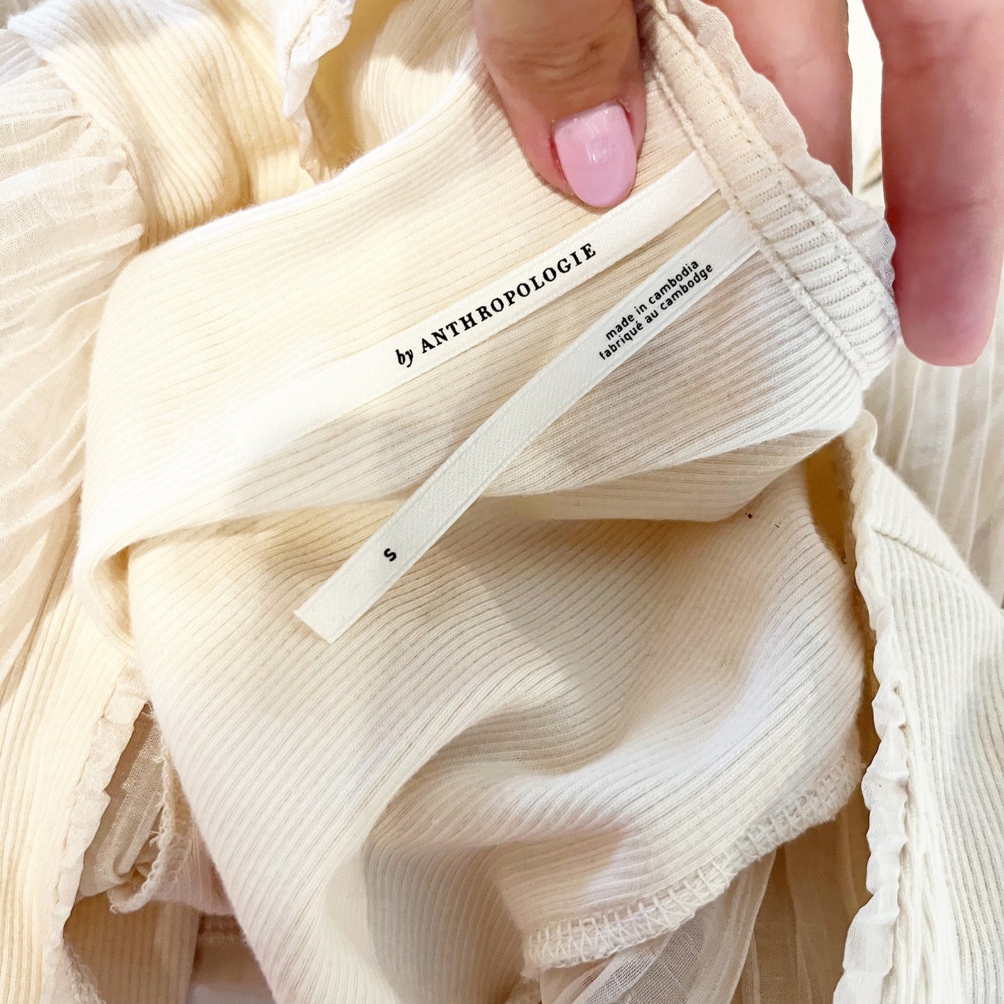 Anthropologie Long-Sleeve Victorian Ruffled Top Blouse Ivory Cream Small