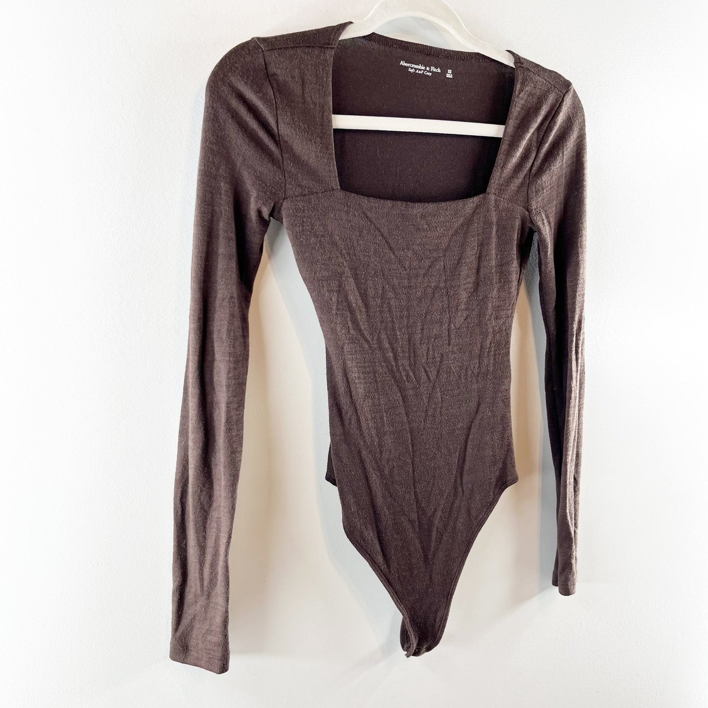 Abercrombie Square Neck Cozy Long Sleeve Bodysuit Top Brown XS