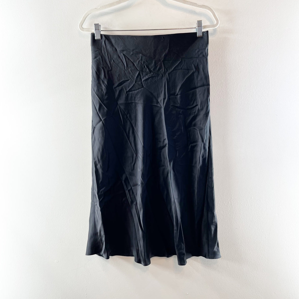 Quince 100% Washable Silk Slip Satin High Waisted Midi Skirt Black Medium