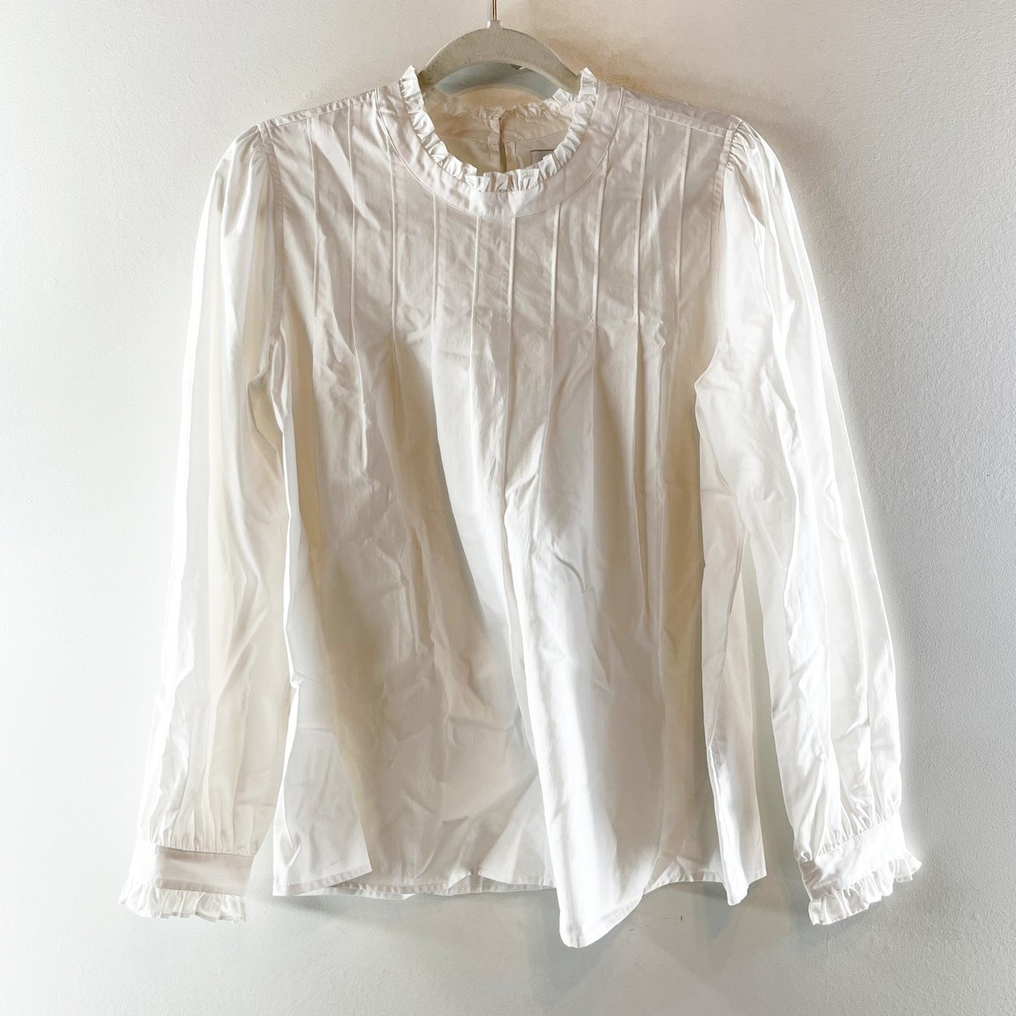 Rails Ariana Pintuck High Neck Long Sleeve Cotton Blouse Shirt Top White Medium