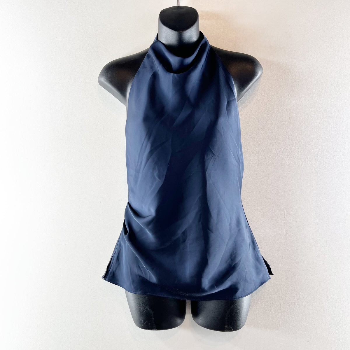 Aritzia Audience High Neck Halter Satin Tank Top Admiral Navy Blue 4