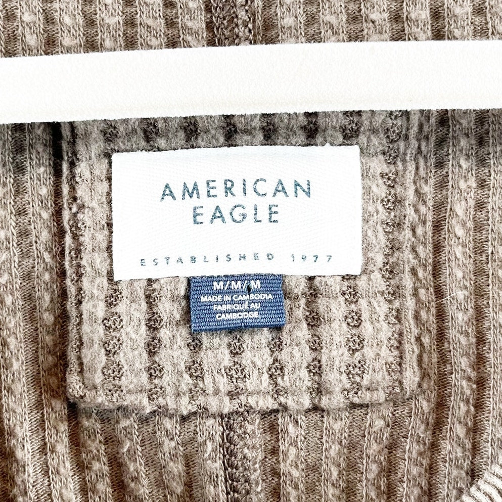American Eagle Big Hug Waffle V Neck Oversized Sweatshirt Brown Medium