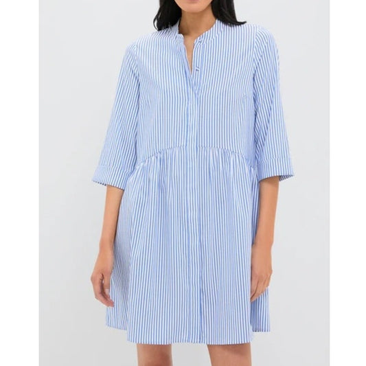 Tuckernuck Striped 3/4 Sleeve Royal Shirt Mini Dress Blue XS