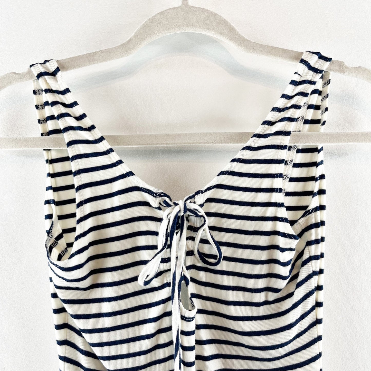 Lovers + Friends Allie Tank Top Striped Lace Up Bodysuit Navy Blue White Small