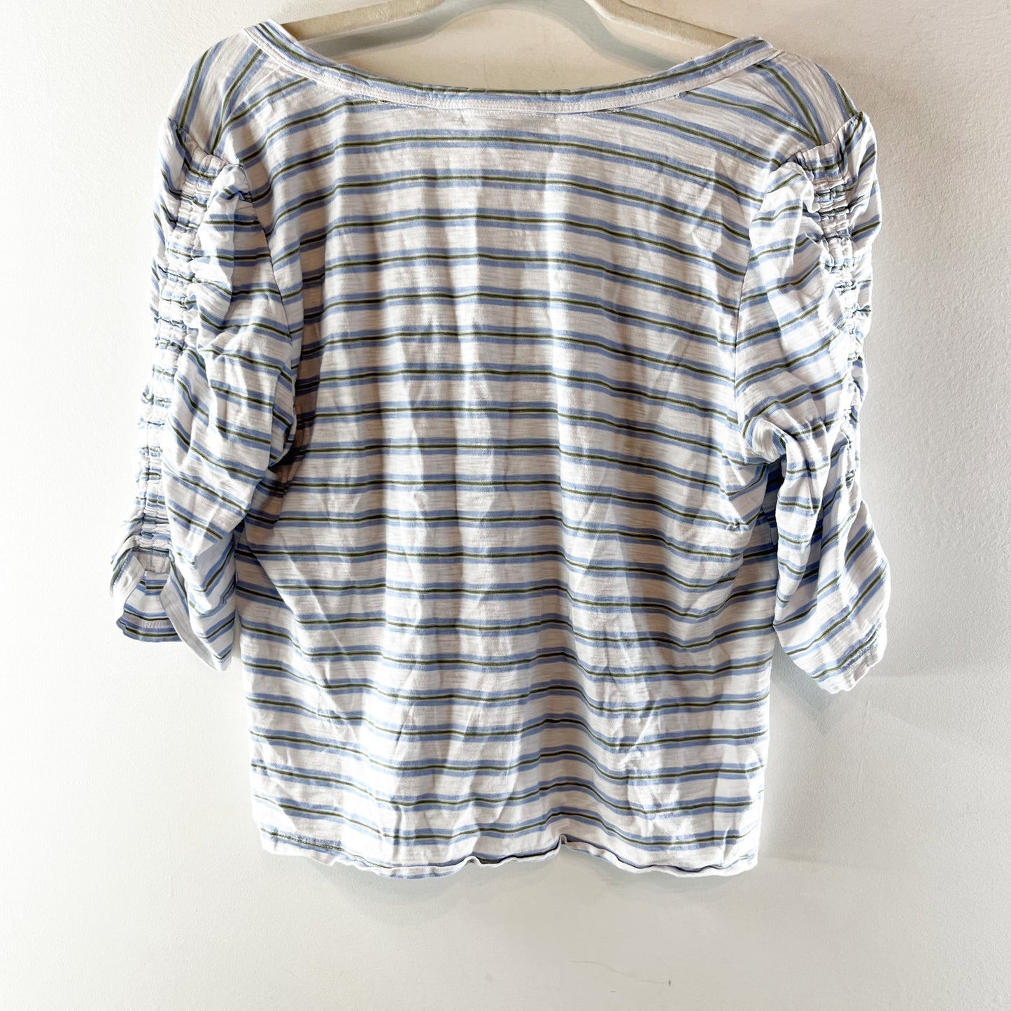 Veronica Beard Netto Scoopneck Cotton Elbow Length Sleeve Striped Tee Shirt Blue