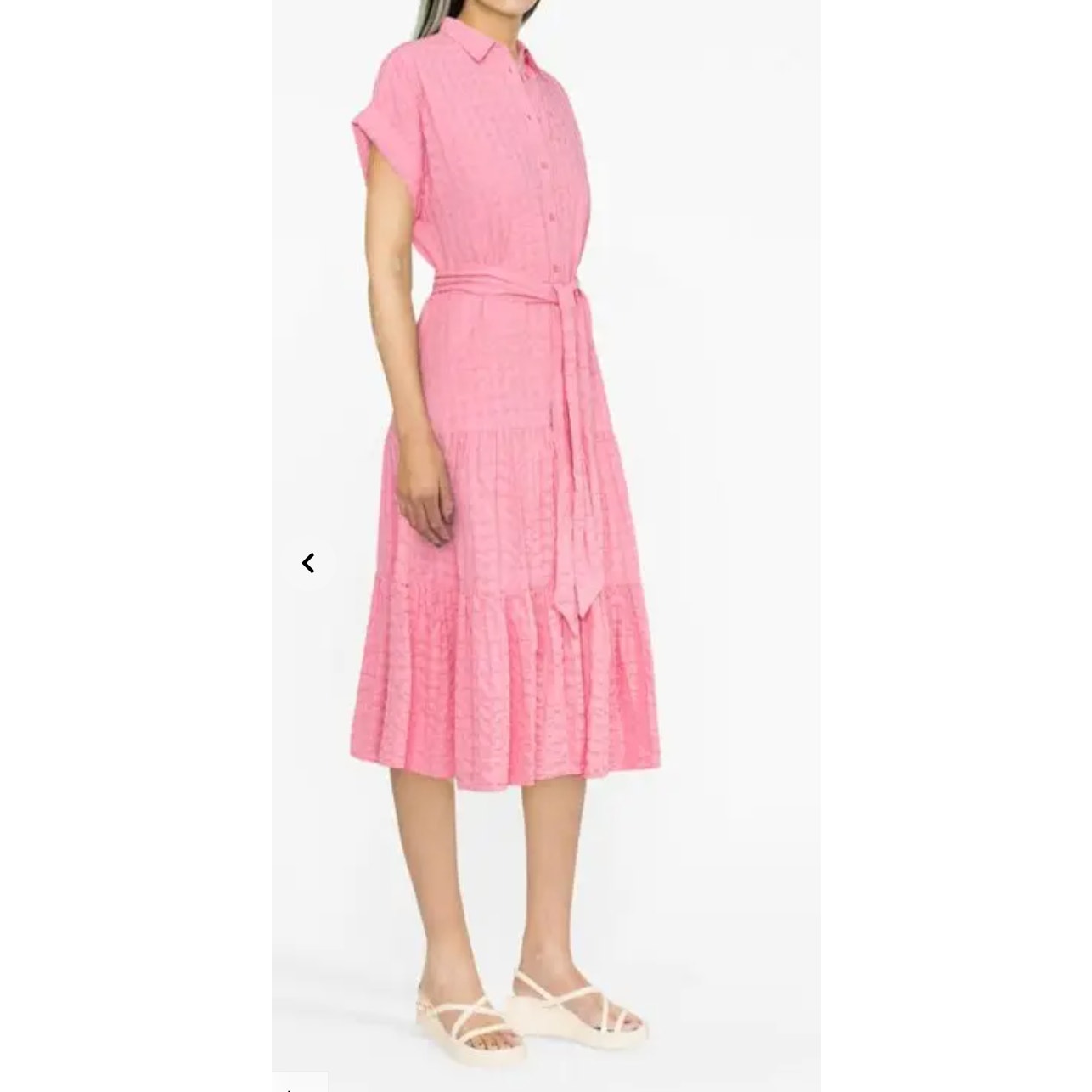 Ralph Lauren Vilma Short Cuffed Sleeve Button Up Textured Midi Shirt Dress Pink