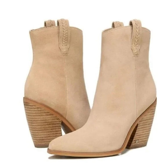 Sam Edelman Agnes Leather Western Ankle Boots Booties Tan 8.5