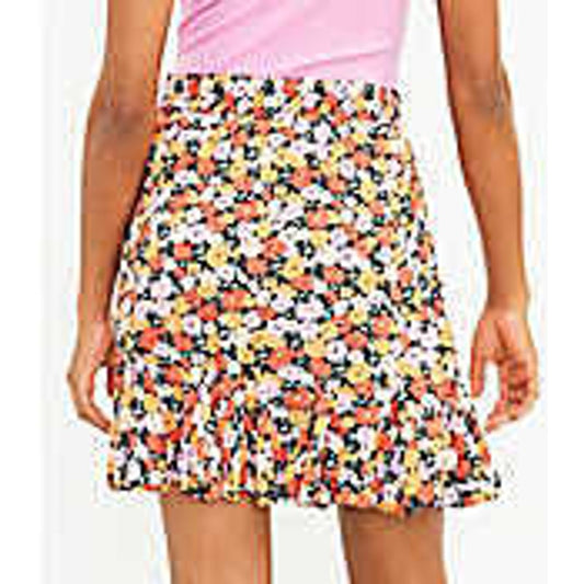 LOFT Pull On Floral Flounce Ruffle Hem Mini Skirt Pink White Yellow Large Petite