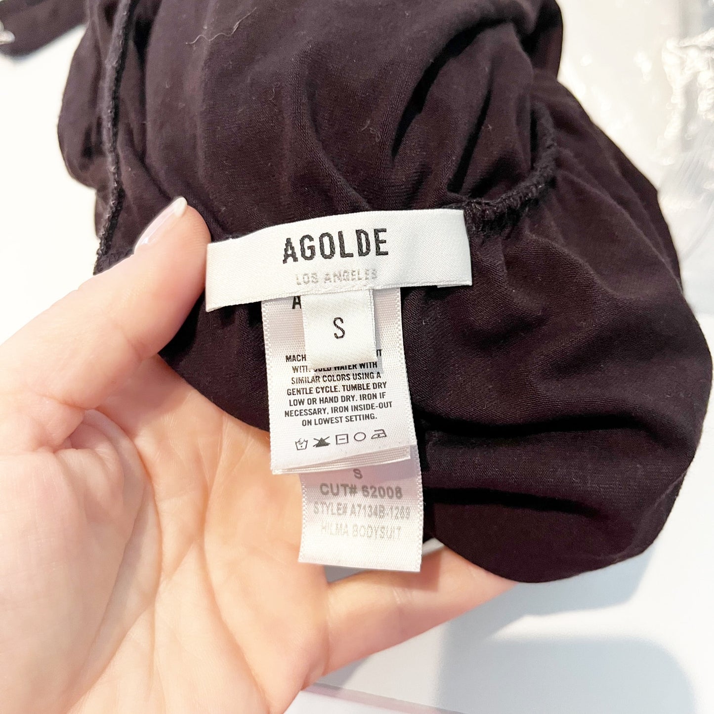 AGOLDE Hilma Stretch Twist Off Shoulder Ruched Bodysuit Black Small