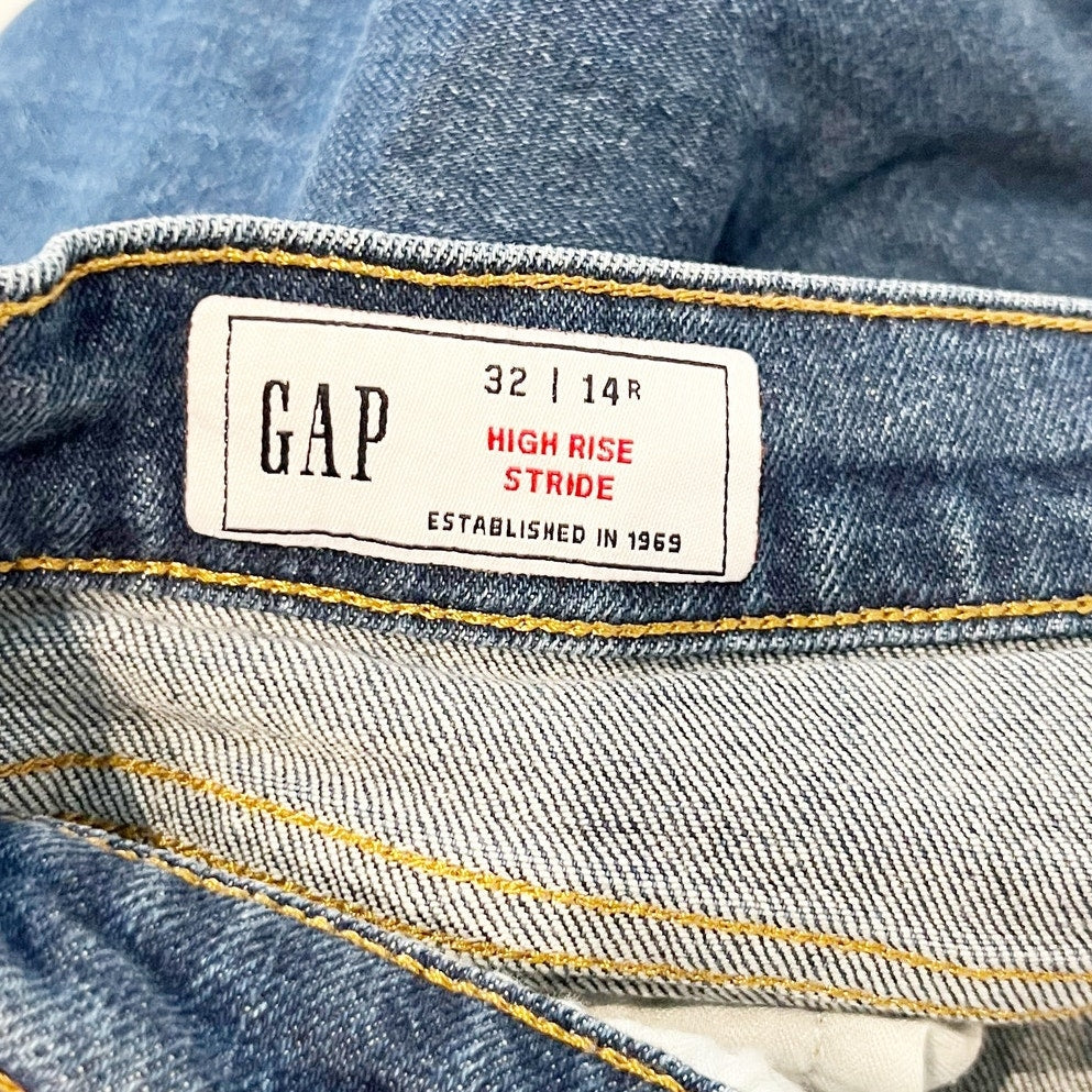 GAP High Rise Stride Wide Leg Jeans Medium Indigo Blue 32 / 14