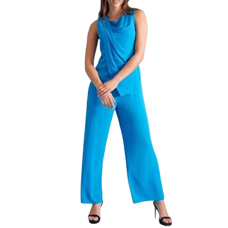 London Times Draped Neck Neck Crisscross Meliora Jumpsuit Brilliant Blue 10