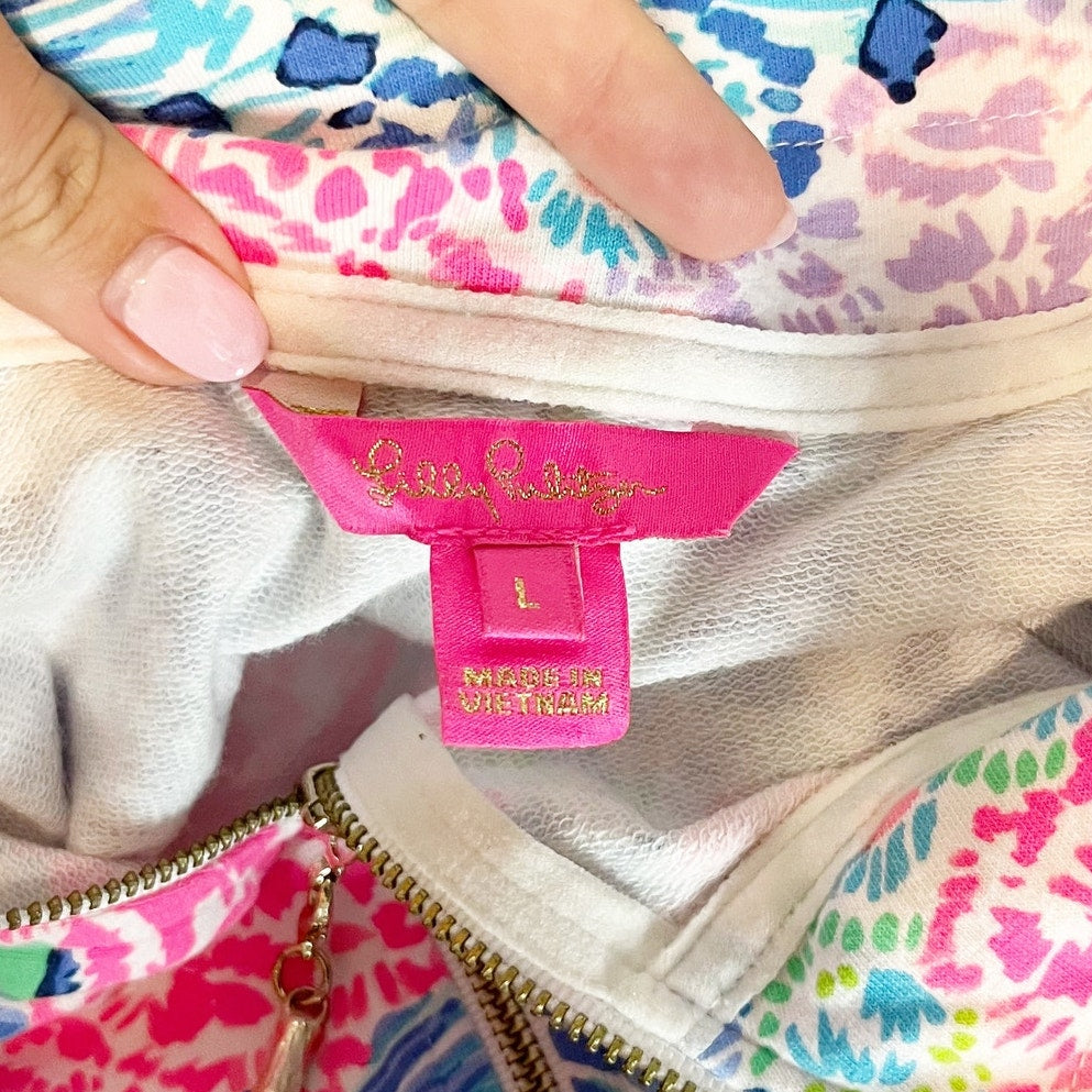 Lilly Pulitzer Skipper Popover 1/2 Zip Pullover Jacket Blue Pink Large